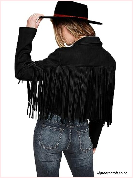 Jackets & Blazers - Faux Suede Fringe Motorcycle Cropped Coat with Tassel Detail
